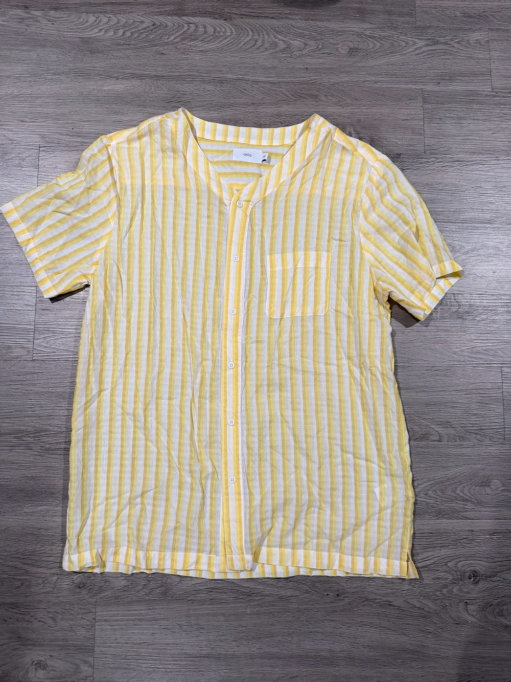Onia Yellow Stripe Short-Sleeve Button-Up Shirt